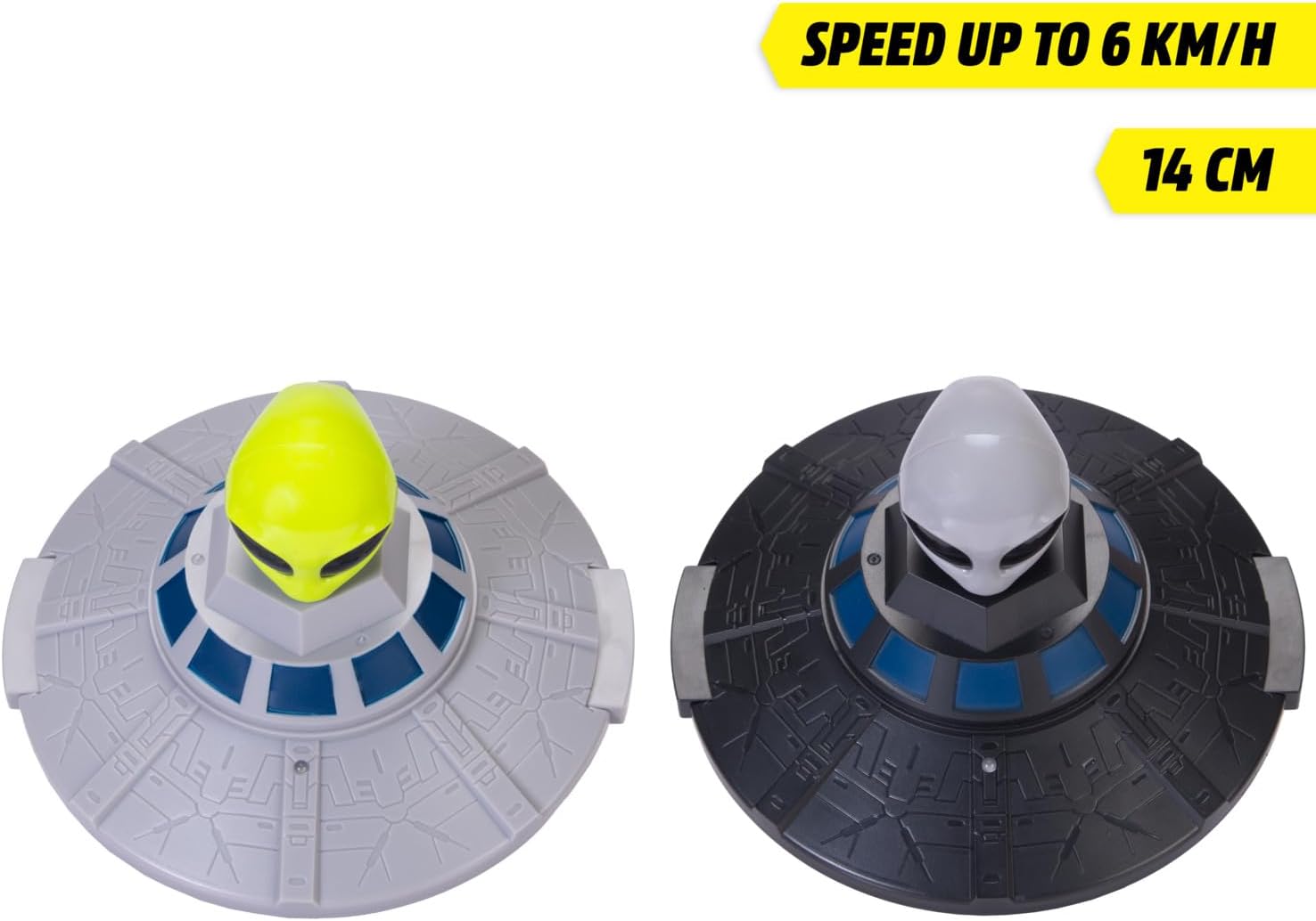 Dickie Toys – UFO Bumper Set 2,4 GHz (14 cm), op afstand bestuurde speelset voor kinderen vanaf 6 jaar, crash functie, tot 6 km/u, 2 afstandsbedieningen en 2 UFO's, zwart grijs groen
