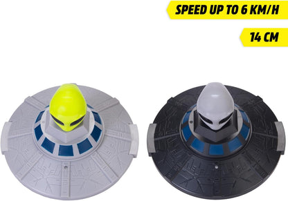 Dickie Toys – UFO Bumper Set 2,4 GHz (14 cm), op afstand bestuurde speelset voor kinderen vanaf 6 jaar, crash functie, tot 6 km/u, 2 afstandsbedieningen en 2 UFO's, zwart grijs groen