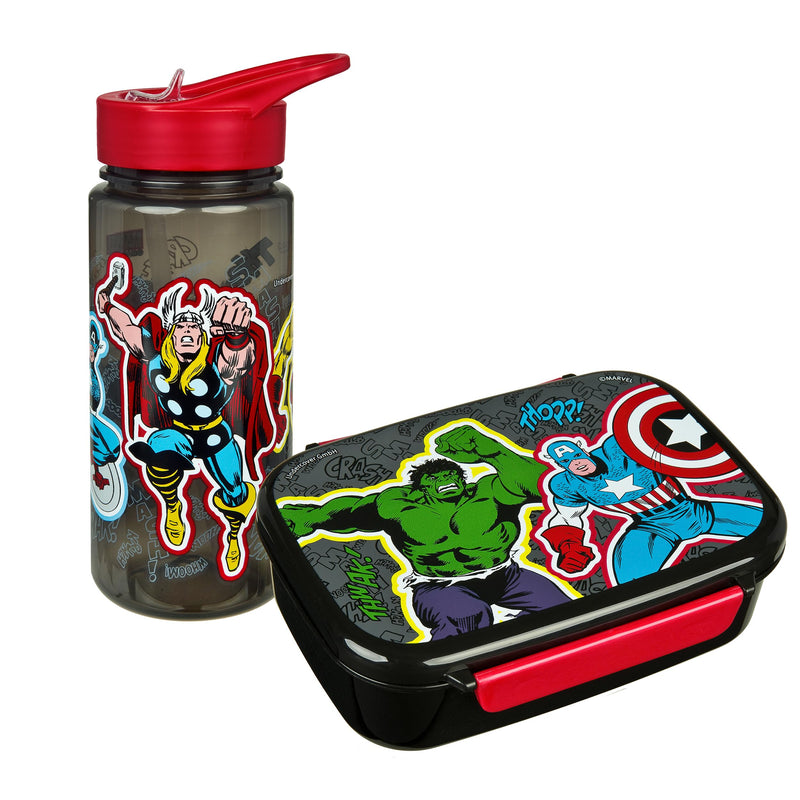 Scooli – Avengers set voor kinderen: snackbox + drinkfles, perfect voor school/kleuterschool, vanaf 4 jaar, licht en veilig kunststof
