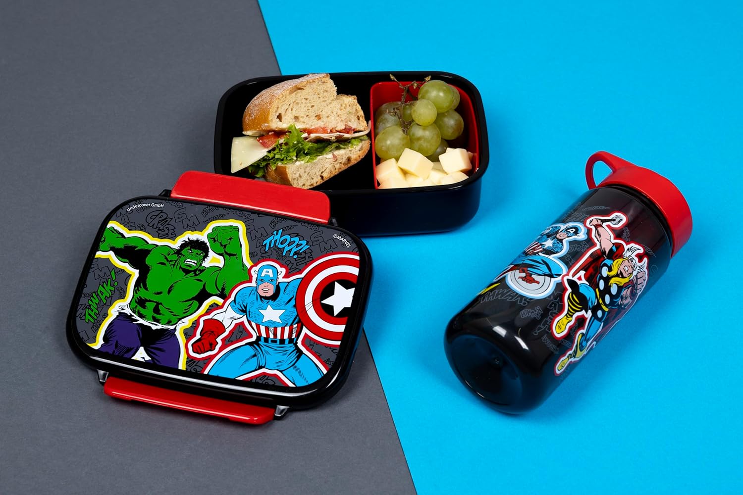 Scooli – Avengers set voor kinderen: snackbox + drinkfles, perfect voor school/kleuterschool, vanaf 4 jaar, licht en veilig kunststof