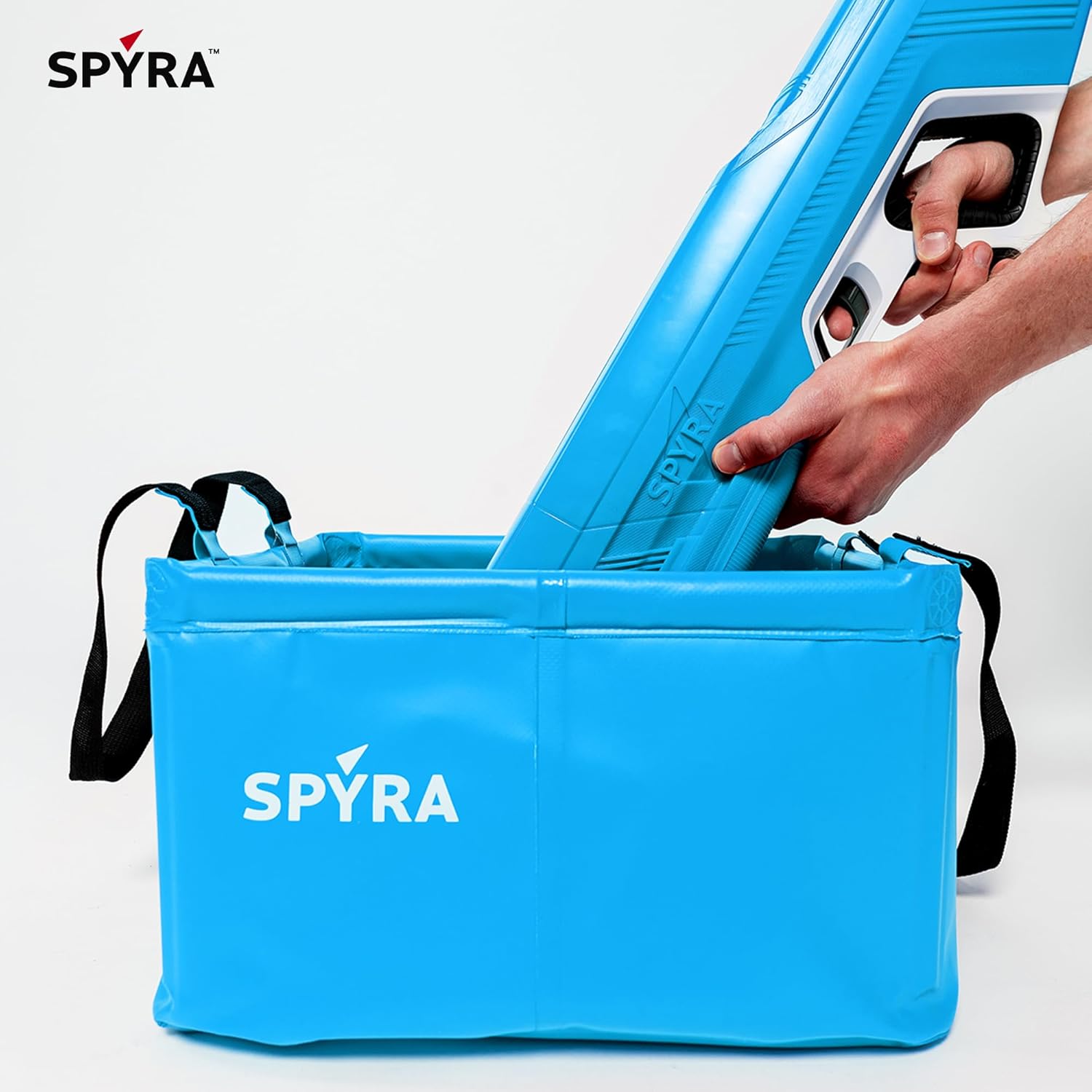 Spyra Draagbare, opvouwbare duurzame wateremmer met riemen, stabiele versterkte randen - flexibel en stevig materiaal voor buiten/tuin (blauw