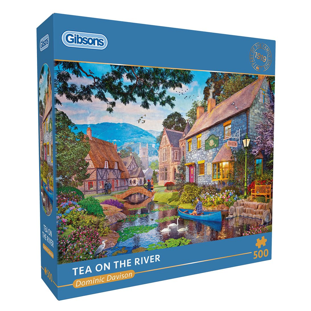 Gibsons Gibsons Games Puzzle Tea on the River, 500-teiliges Puzzle für Erwachsene und Jugendliche, farbenfrohes Dorf-Szene, nostalgisches Geschenk, dickstes 100% recyceltes Brett, Premium-Puzzle