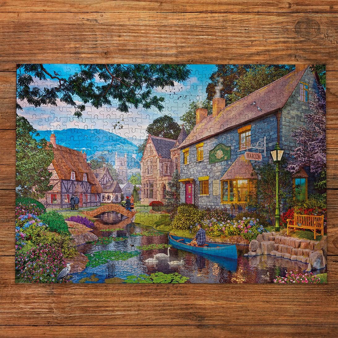 Gibsons Gibsons Games Puzzle Tea on the River, 500-teiliges Puzzle für Erwachsene und Jugendliche, farbenfrohes Dorf-Szene, nostalgisches Geschenk, dickstes 100% recyceltes Brett, Premium-Puzzle