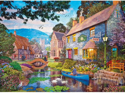 Gibsons Gibsons Games Puzzle Tea on the River, 500-teiliges Puzzle für Erwachsene und Jugendliche, farbenfrohes Dorf-Szene, nostalgisches Geschenk, dickstes 100% recyceltes Brett, Premium-Puzzle