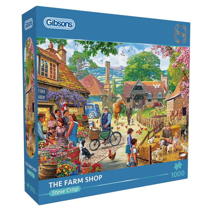 Gibsons The Farm Shop 1000 Piece Jigsaw Puzzle for Adults – Summer Countryside Scene by Steve Crisp – Nostalgic British Artwork - Premium Sustainable Puzzle Made in the UK/EU - Great Gift