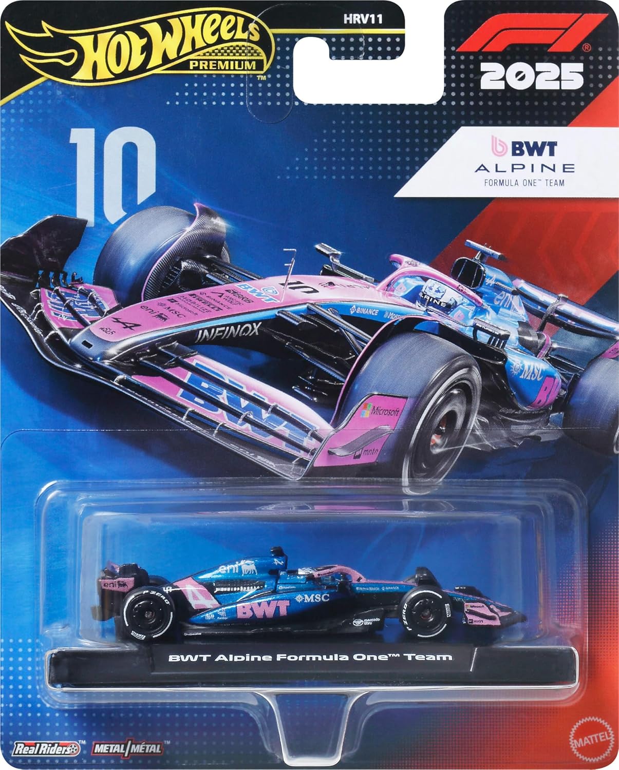 Hot Wheels 1:64 Scale Premium Die-Cast BWT Alpine – Pierre Gasly #10 Formula 1 Collectible Toy Race Car with Real Riders Tires & Metal/Metal Body & Chassis, JKD82