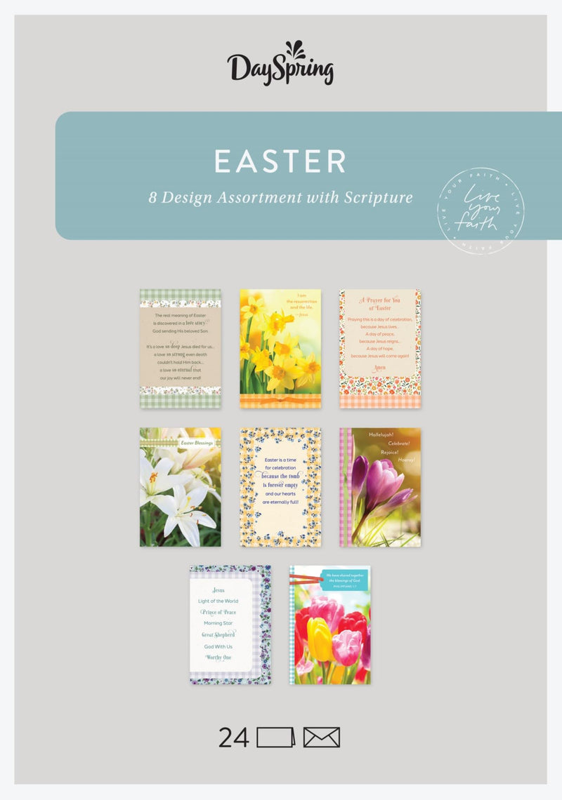 DaySpring - Easter Blessings - 8 Design Assortment with Scripture - 24 Easter Boxed Cards and Envelopes (U1617