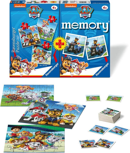 Ravensburger 20823 4 Multipack Memory and Puzzle Paw Patrol, Puzzle and Game for Children, Recommended Age 4+
