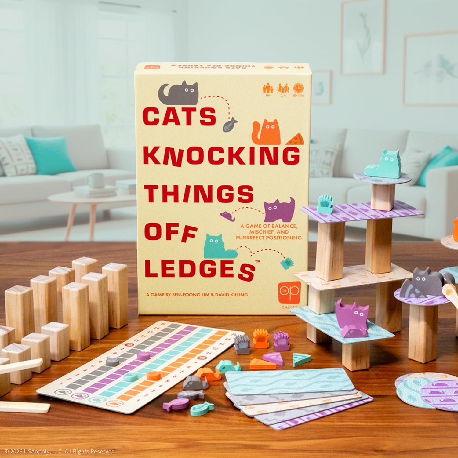 USAopoly | Cats Knocking Things Off Ledges | Balancing Party Game | Ages 10+ | 2-4 Players | 15+ Minutes Playing Time