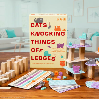 USAopoly | Cats Knocking Things Off Ledges | Balancing Party Game | Ages 10+ | 2-4 Players | 15+ Minutes Playing Time
