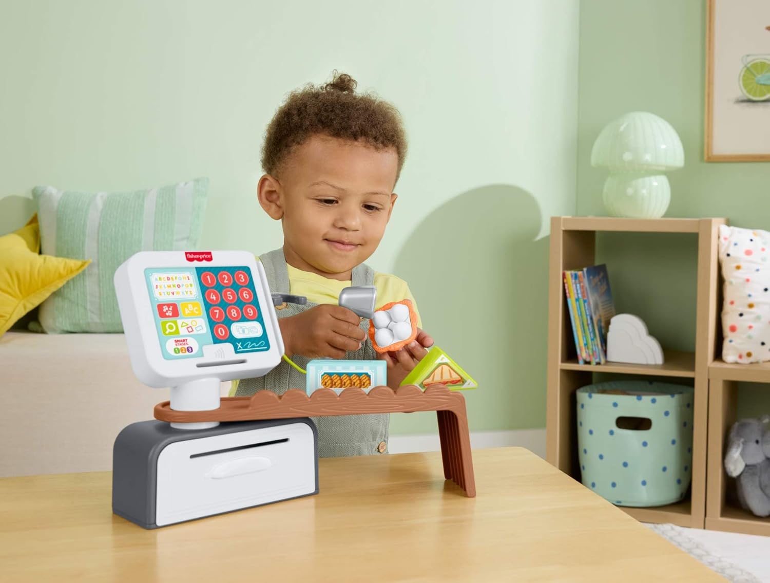 Fisher-Price Educatief Peuterpeelgoed, Leerplezier Tellen en Shoppen Kassa, speelwinkel met 20 onderdelen voor kinderen vanaf 2 jaar, meertalige versie, JGW97