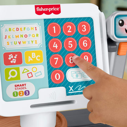 Fisher-Price Educatief Peuterpeelgoed, Leerplezier Tellen en Shoppen Kassa, speelwinkel met 20 onderdelen voor kinderen vanaf 2 jaar, meertalige versie, JGW97