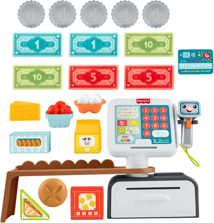 Fisher-Price Educatief Peuterpeelgoed, Leerplezier Tellen en Shoppen Kassa, speelwinkel met 20 onderdelen voor kinderen vanaf 2 jaar, meertalige versie, JGW97