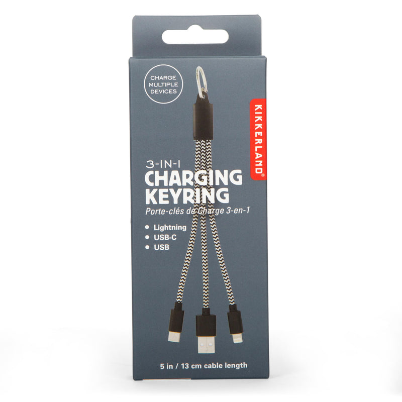 Kikkerland - 3-In-1 Charging Keyring - 1.0 X 7.75 X 0.25 Inches