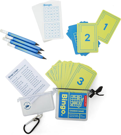 Kikkerland Bingo to Go – Travel Game with Bingo Sheets, Caller Cards, & Waterproof Case – Great for Travel, Camping, & Outdoor Play