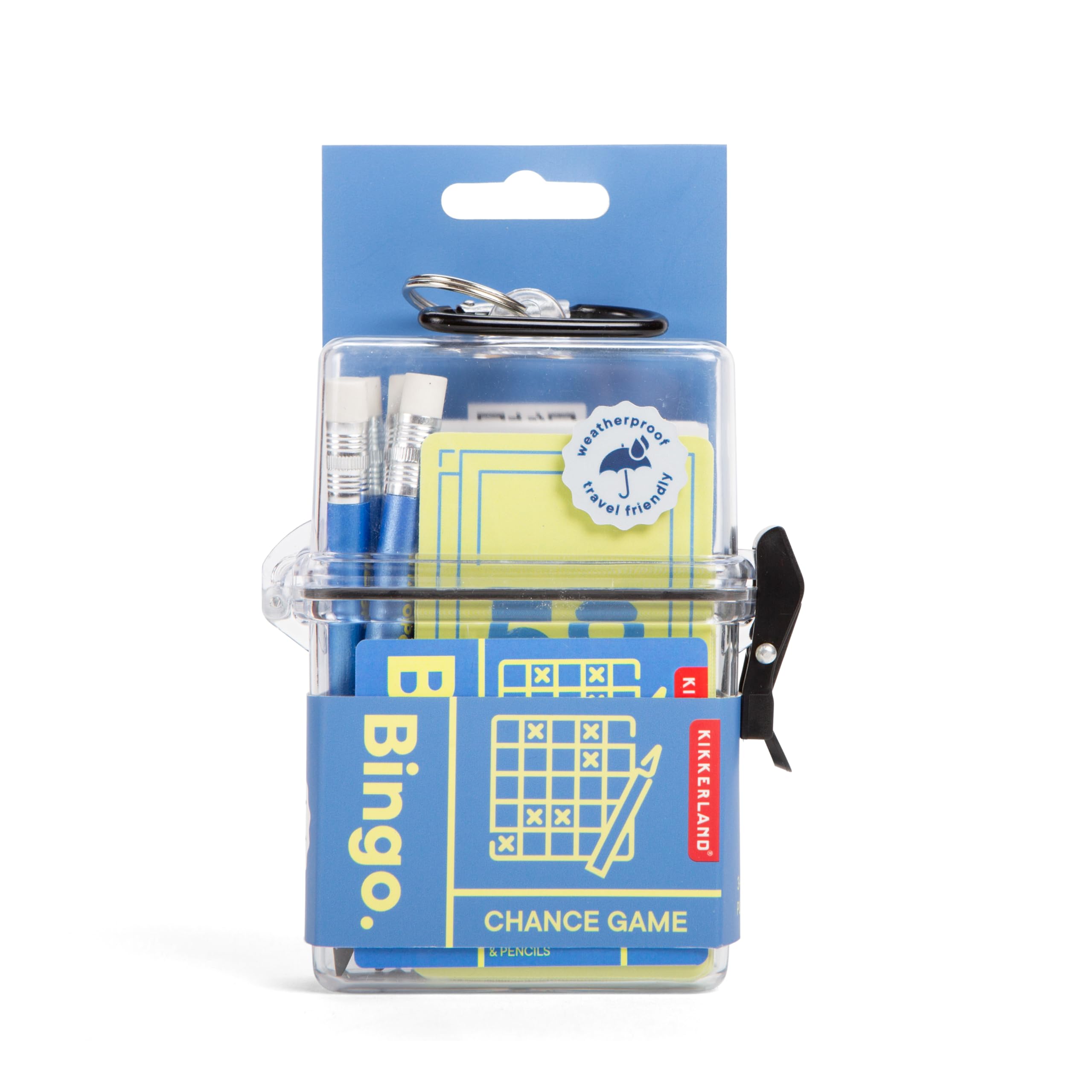 Kikkerland Bingo to Go – Travel Game with Bingo Sheets, Caller Cards, & Waterproof Case – Great for Travel, Camping, & Outdoor Play