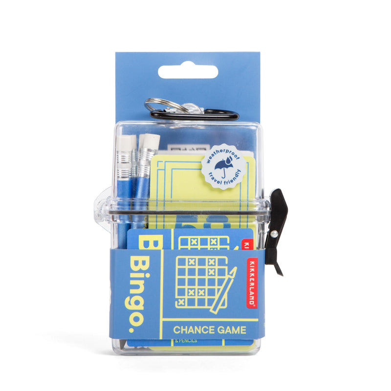Kikkerland Bingo to Go – Travel Game with Bingo Sheets, Caller Cards, & Waterproof Case – Great for Travel, Camping, & Outdoor Play