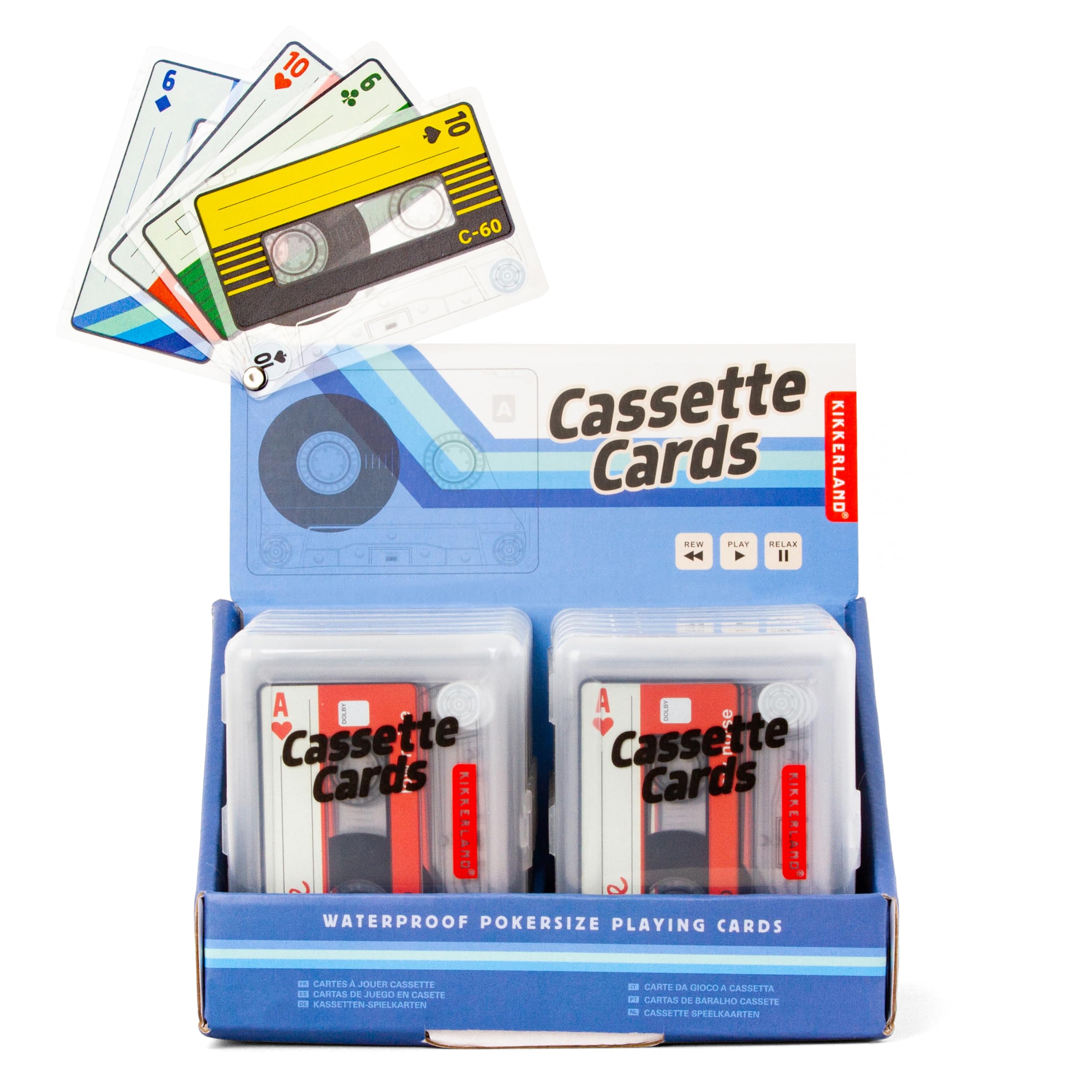 Kikkerland Cassette Playing Cards – Transparent & Waterproof – Retro Card Deck for Game Night, Travel, & Camping