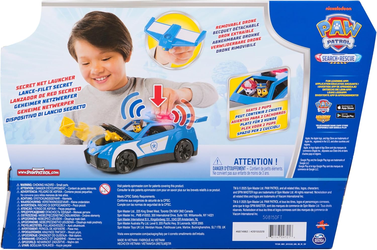 Paw Patrol: Search & Rescue, Chase Launch “N’ Rescue Cruiser with Figure and 2 Projectiles, Lights, Sounds, and Hidden Launcher, Kids Toys for Boys and Girls Ages 3 and up