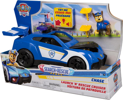 Paw Patrol: Search & Rescue, Chase Launch “N’ Rescue Cruiser with Figure and 2 Projectiles, Lights, Sounds, and Hidden Launcher, Kids Toys for Boys and Girls Ages 3 and up