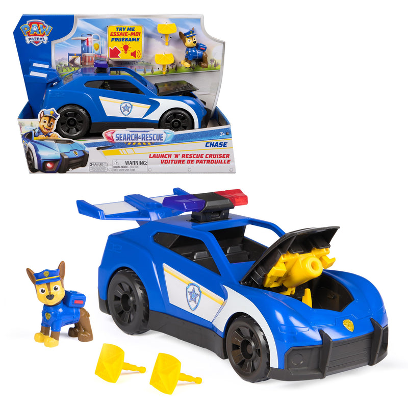 Paw Patrol: Search & Rescue, Chase Launch “N’ Rescue Cruiser with Figure and 2 Projectiles, Lights, Sounds, and Hidden Launcher, Kids Toys for Boys and Girls Ages 3 and up
