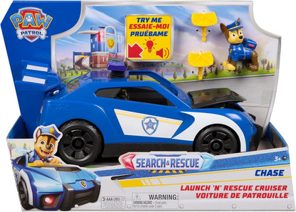 Paw Patrol: Search & Rescue, Chase Launch “N’ Rescue Cruiser with Figure and 2 Projectiles, Lights, Sounds, and Hidden Launcher, Kids Toys for Boys and Girls Ages 3 and up