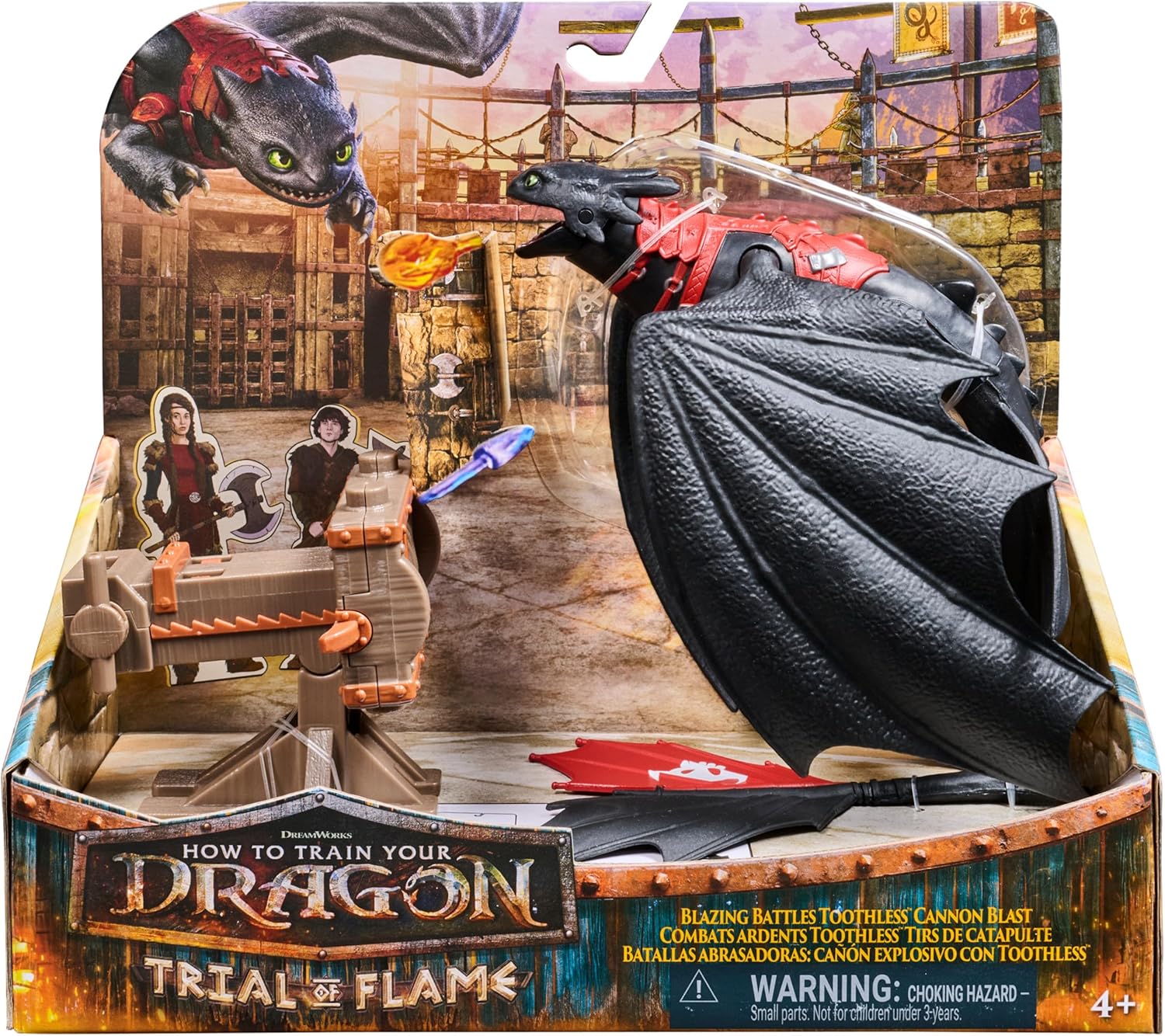 DreamWorks Dragons, Drachenzähmen leicht gemacht - Trial of Flame, Drachenkampf Spielset Ohnezahn, Spielset mit Drachen-Actionfigur, Wikingerfiguren und Kanone, für Kinder ab 4 Jahren