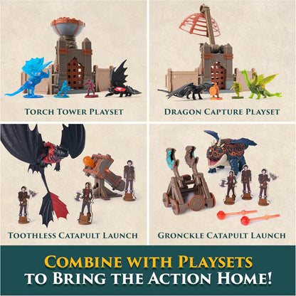 DreamWorks Dragons, Drachenzähmen leicht gemacht - Trial of Flame, Drachenkampf Spielset Ohnezahn, Spielset mit Drachen-Actionfigur, Wikingerfiguren und Kanone, für Kinder ab 4 Jahren