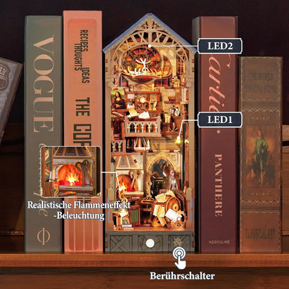 Tonecheer DIY Book Nook Kit mit Staubschutz und LED-Licht, 3D Holz Puzzle, bewegliche und rotierende Teile, kreative Buchstütze für Bibliothek, Geschenkideen für Erwachsene(Leonardo da Vinci