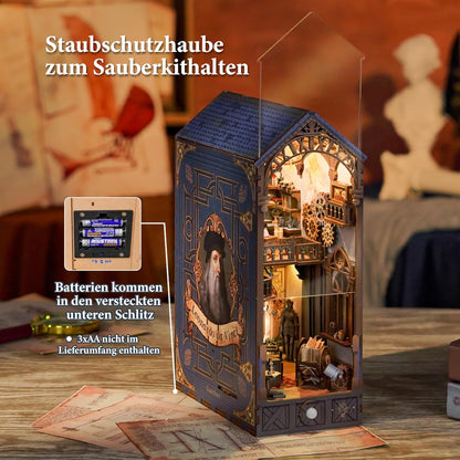 Tonecheer DIY Book Nook Kit mit Staubschutz und LED-Licht, 3D Holz Puzzle, bewegliche und rotierende Teile, kreative Buchstütze für Bibliothek, Geschenkideen für Erwachsene(Leonardo da Vinci