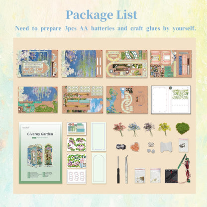 Tonecheer Book Nook Kit mit Staubschutz und LED-Licht, 3D Puzzle Buchstützen aus Holz, Kreative Buchstütze für Bibliothek, DIY Set Erwachsene Geschenkideen(Giverny Garden
