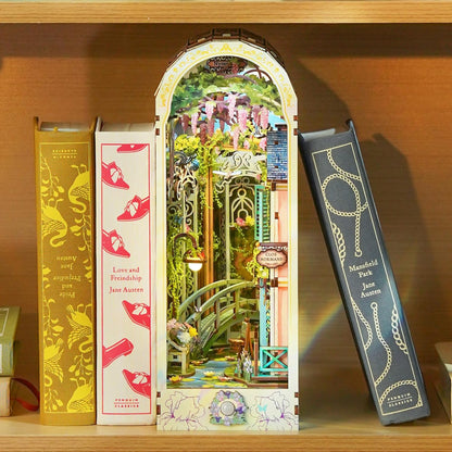 Tonecheer Book Nook Kit mit Staubschutz und LED-Licht, 3D Puzzle Buchstützen aus Holz, Kreative Buchstütze für Bibliothek, DIY Set Erwachsene Geschenkideen(Giverny Garden