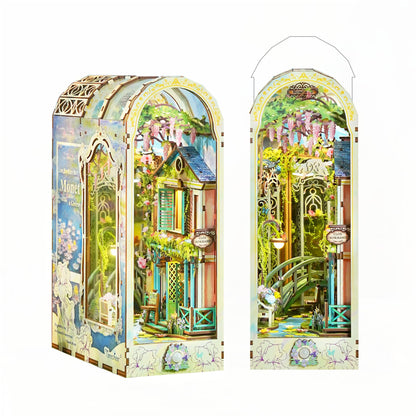 Tonecheer Book Nook Kit mit Staubschutz und LED-Licht, 3D Puzzle Buchstützen aus Holz, Kreative Buchstütze für Bibliothek, DIY Set Erwachsene Geschenkideen(Giverny Garden