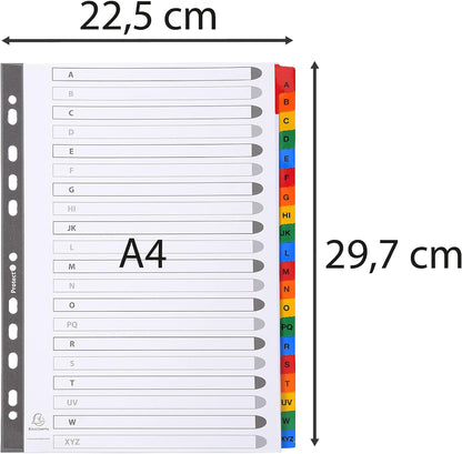 Exacompta - Ref 1111E - Mylar Printed Indices - For Use WithA4 Documents, Pre-Punched, 160gsm White Card with Reinforced Plastic Tabs, FSC-Certified - 20-Part Dividers (A-Z