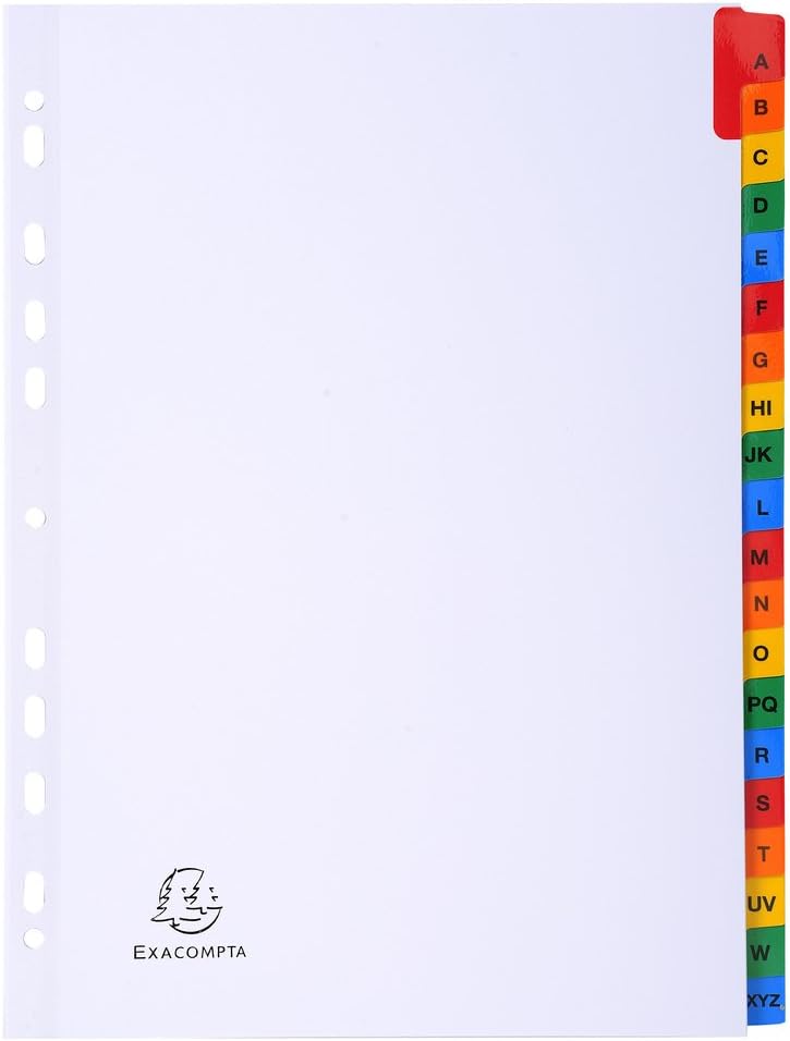 Exacompta - Ref 1111E - Mylar Printed Indices - For Use WithA4 Documents, Pre-Punched, 160gsm White Card with Reinforced Plastic Tabs, FSC-Certified - 20-Part Dividers (A-Z