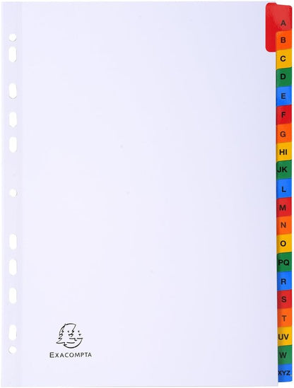 Exacompta - Ref 1111E - Mylar Printed Indices - For Use WithA4 Documents, Pre-Punched, 160gsm White Card with Reinforced Plastic Tabs, FSC-Certified - 20-Part Dividers (A-Z
