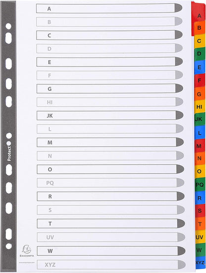 Exacompta - Ref 1111E - Mylar Printed Indices - For Use WithA4 Documents, Pre-Punched, 160gsm White Card with Reinforced Plastic Tabs, FSC-Certified - 20-Part Dividers (A-Z