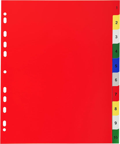 Exacompta - Ref 84E - PP Printed Indices - For Use With A4+ Documents, 0.1mm Polypropylene, Pre-Punched, Soft & Tear Resistant - 10 Divider Parts (1-10) - White With Coloured Tabs