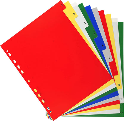 Exacompta - Ref 84E - PP Printed Indices - For Use With A4+ Documents, 0.1mm Polypropylene, Pre-Punched, Soft & Tear Resistant - 10 Divider Parts (1-10) - White With Coloured Tabs