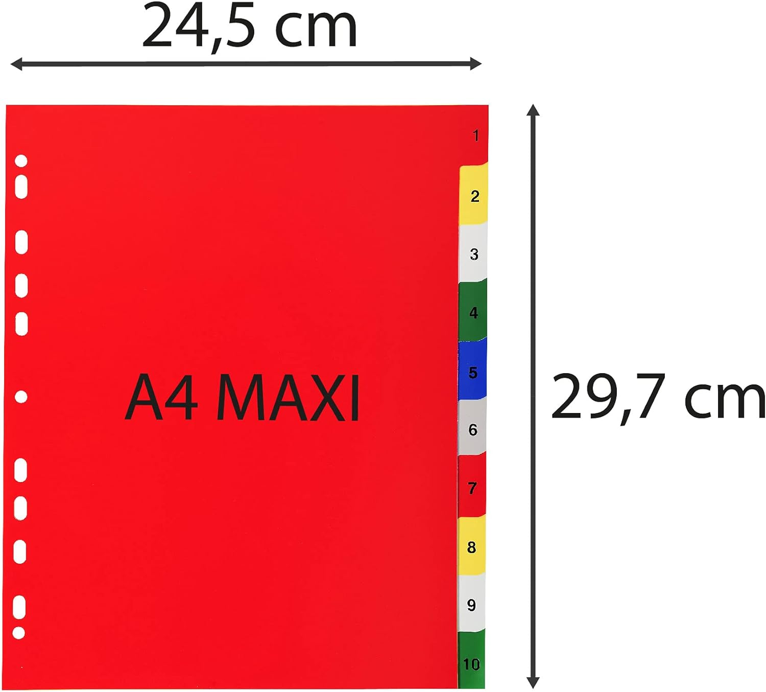 Exacompta - Ref 84E - PP Printed Indices - For Use With A4+ Documents, 0.1mm Polypropylene, Pre-Punched, Soft & Tear Resistant - 10 Divider Parts (1-10) - White With Coloured Tabs