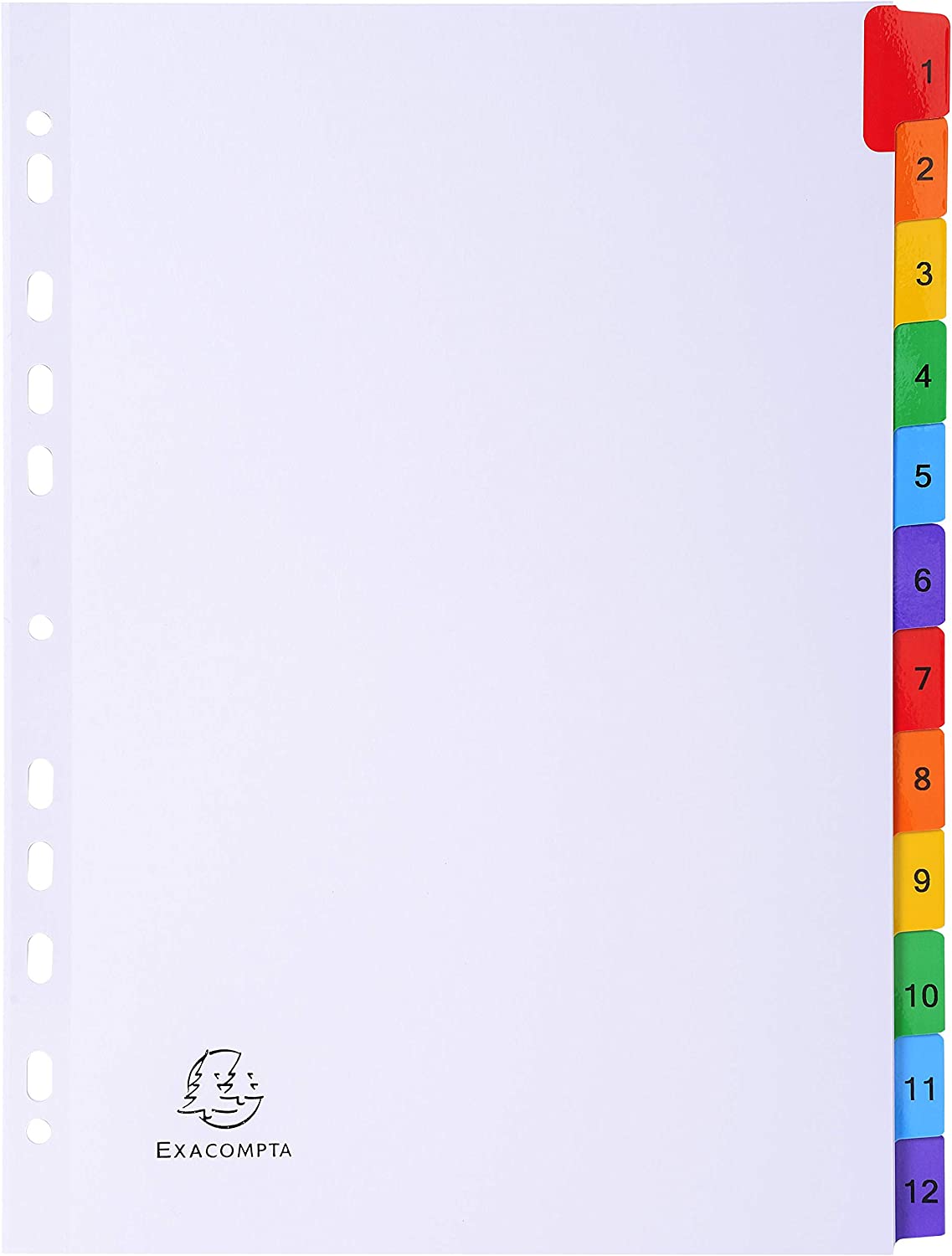 Exacompta - Ref 1112E - Mylar Printed Indices - for Use WithA4 Documents, Pre-Punched, 160gsm White Card with Reinforced Plastic Tabs, FSC-Certified - 12-Part Dividers (1-12