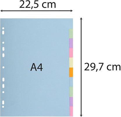 Exacompta - Ref 1610E - Forever Collection - 10-Part Plain Dividers, Suitable for A4 Documents, 100% Recycled 170gsm Card, Pre-Punched - Assorted Pastel Colours