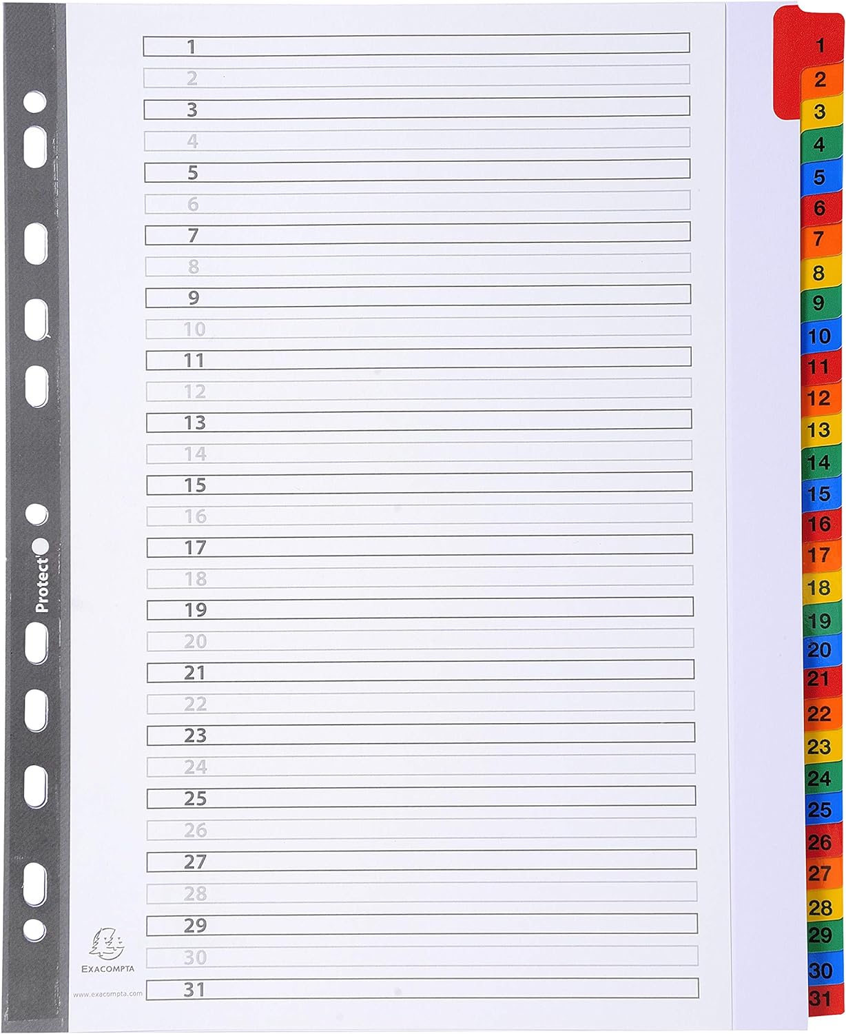 Exacompta - Ref 4131E - Mylar Printed Indices - For Use With A4+ Documents, Pre-Punched, 160gsm White Card with Reinforced Plastic Tabs, FSC-Certified - 31-Part Dividers (1-31) A4+ 31 Part