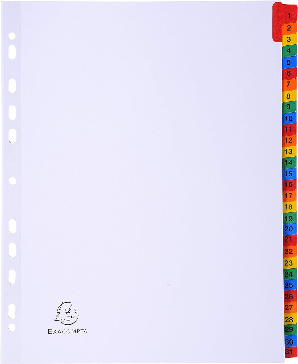Exacompta - Ref 4131E - Mylar Printed Indices - For Use With A4+ Documents, Pre-Punched, 160gsm White Card with Reinforced Plastic Tabs, FSC-Certified - 31-Part Dividers (1-31) A4+ 31 Part