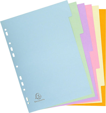 Exacompta - Ref 1606E - Forever Collection - 6-Part Plain Dividers, Suitable for A4 Documents, 100% Recycled 170gsm Card, Pre-Punched - Assorted Pastel Colours