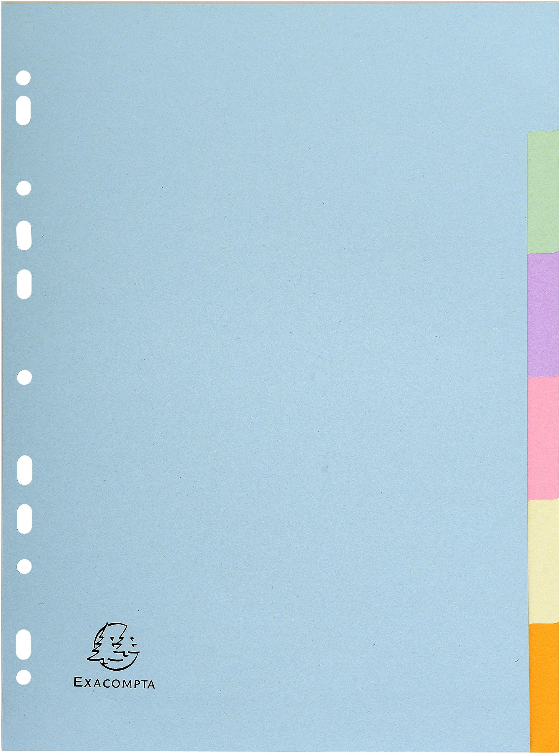 Exacompta - Ref 1606E - Forever Collection - 6-Part Plain Dividers, Suitable for A4 Documents, 100% Recycled 170gsm Card, Pre-Punched - Assorted Pastel Colours