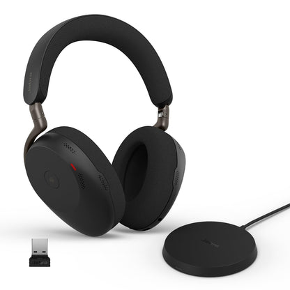 Jabra Evolve3 85 Over-Ear Wireless Bluetooth Headset with Mic and Wireless Charging Stand for Work, USB-A, AI Voice Call Technology, Adaptive ANC, 25-Hour Battery, Microsoft Teams Certified, Black