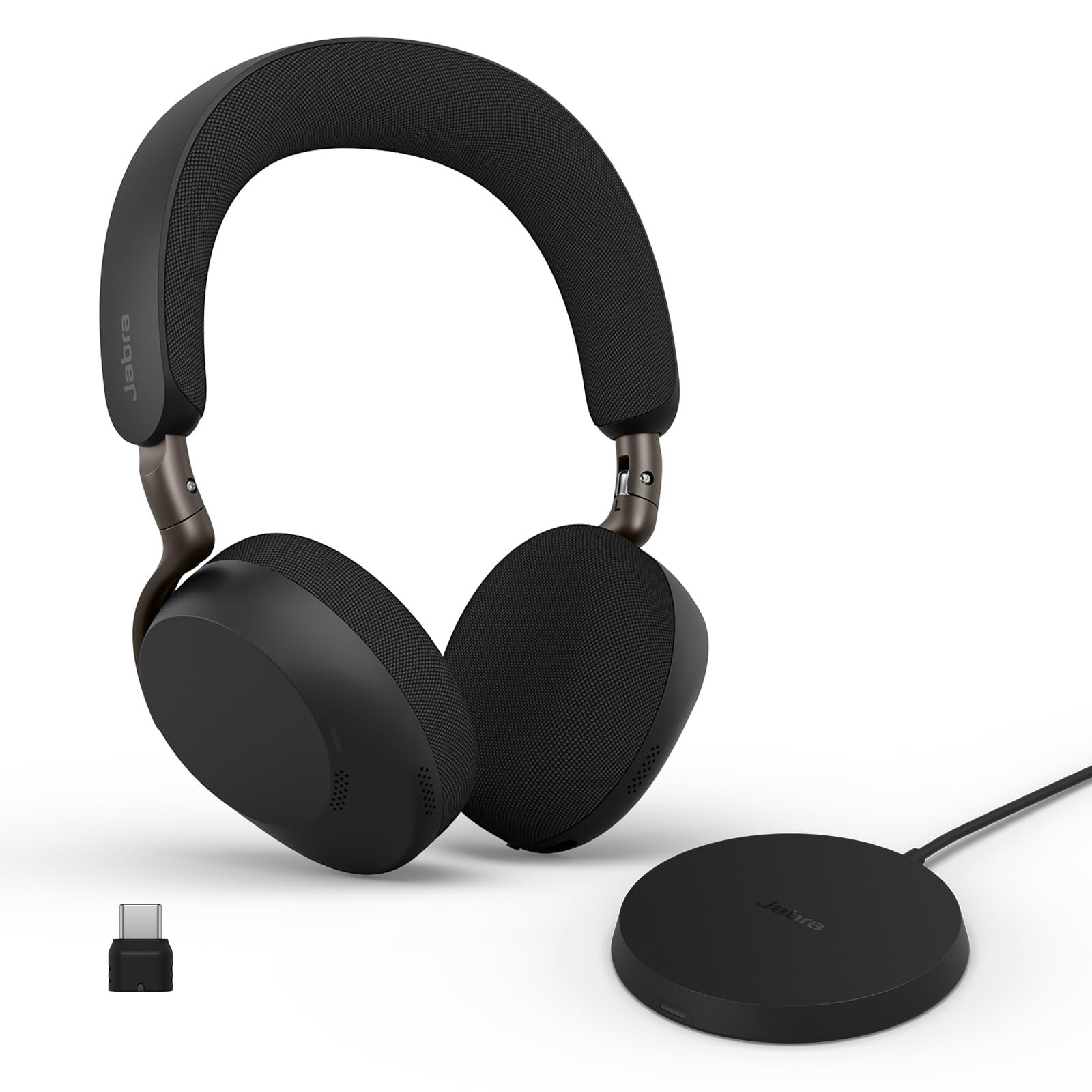 Jabra Evolve3 75 On-Ear Wireless Bluetooth Headset with Mic and Wireless Charging Stand for Work, USB-C, AI Voice Call Technology, Advanced ANC, 22-Hour Battery, Works with Online Meeting Apps, Black