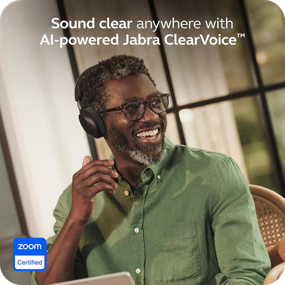 Jabra Evolve3 75 On-Ear Wireless Bluetooth Headset with Mic and Wireless Charging Stand for Work, USB-A, AI Voice Call Technology, Advanced ANC, 22-Hour Battery, Works with Online Meeting Apps, Black