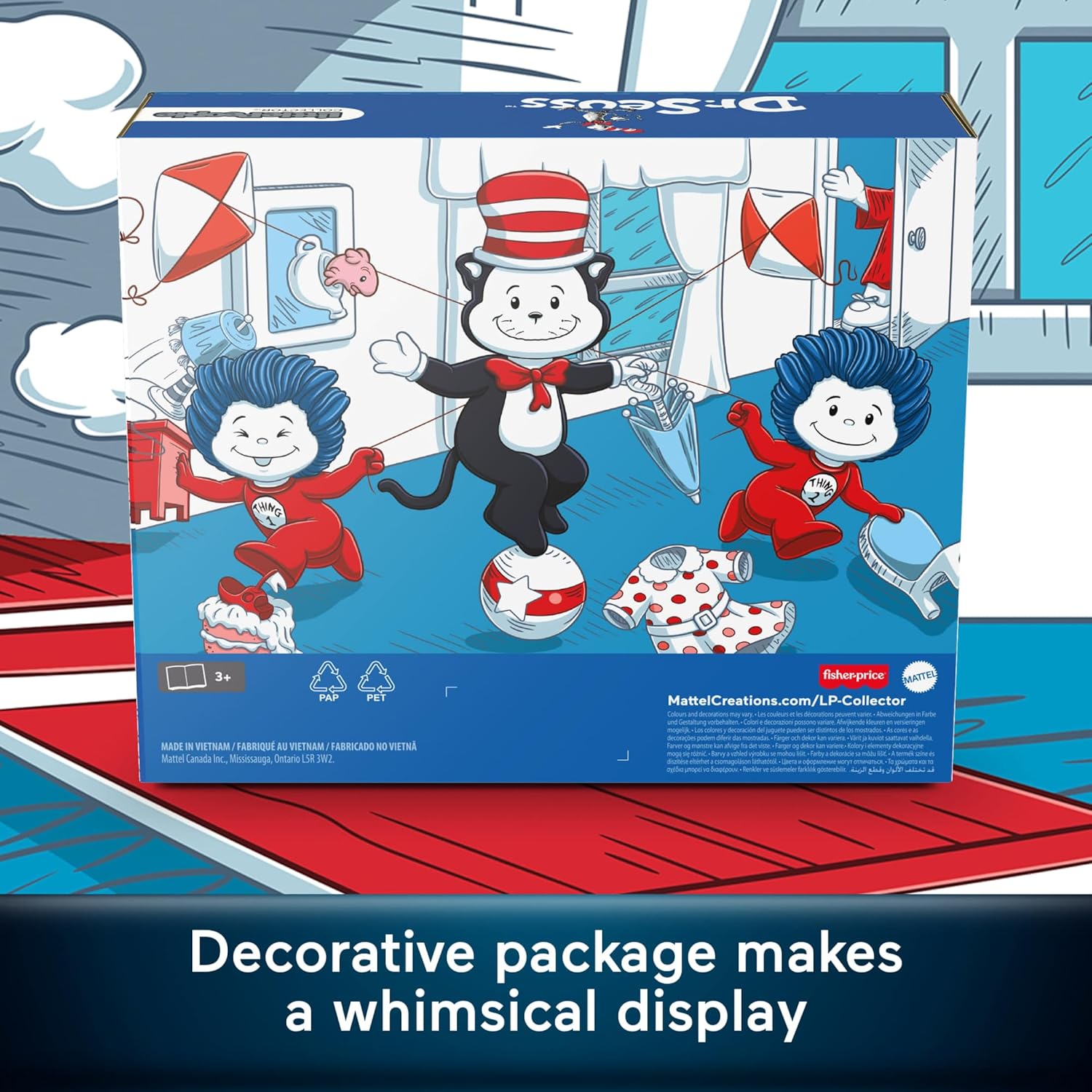 Fisher-Price Little People Collector Dr. Seuss The Cat in The Hat Book Special Edition Set for Fans, 3 Figures in a Display Package